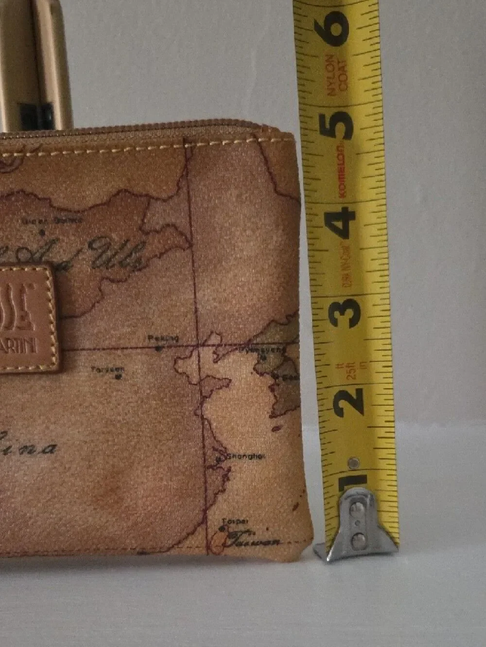 Alviero Martini Map-Print Zip Pouch in Tan and Brown